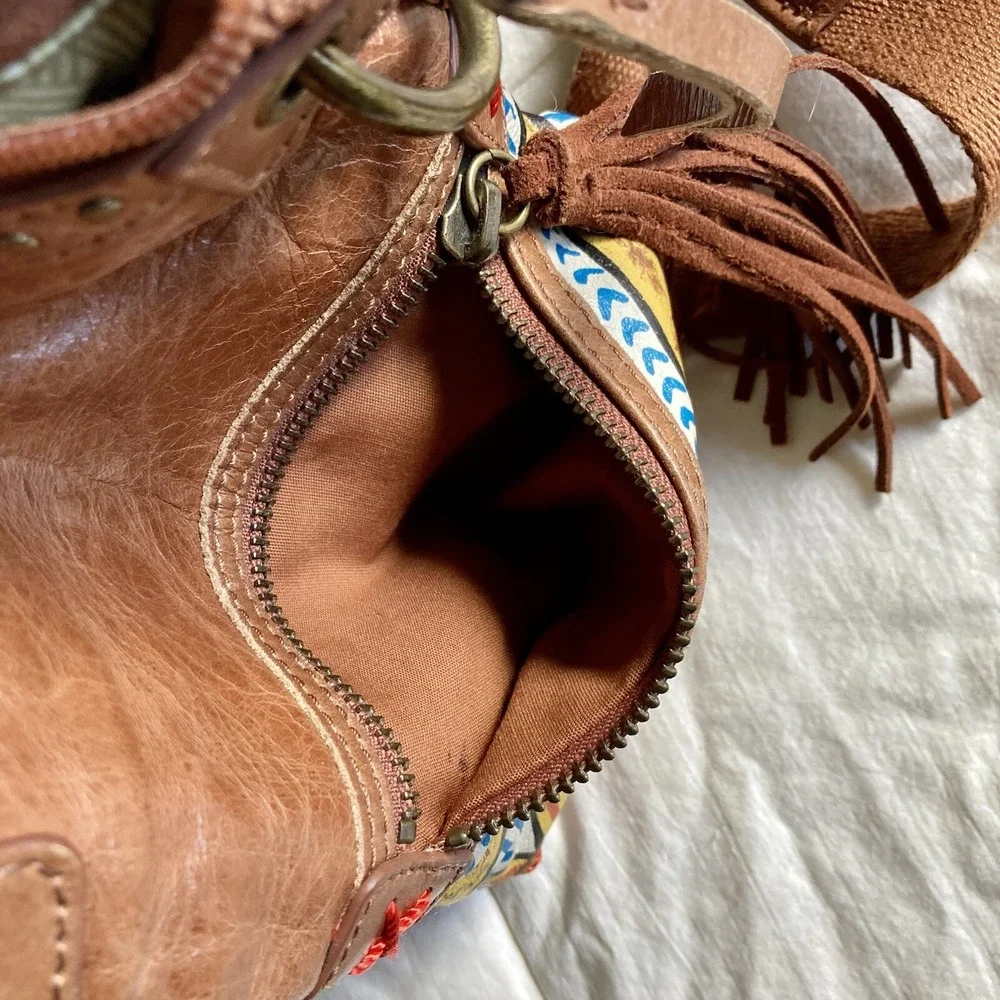 THE SAK Pax Leather Small Crossbody Purse Tribal Brown Convertible Strap Boho